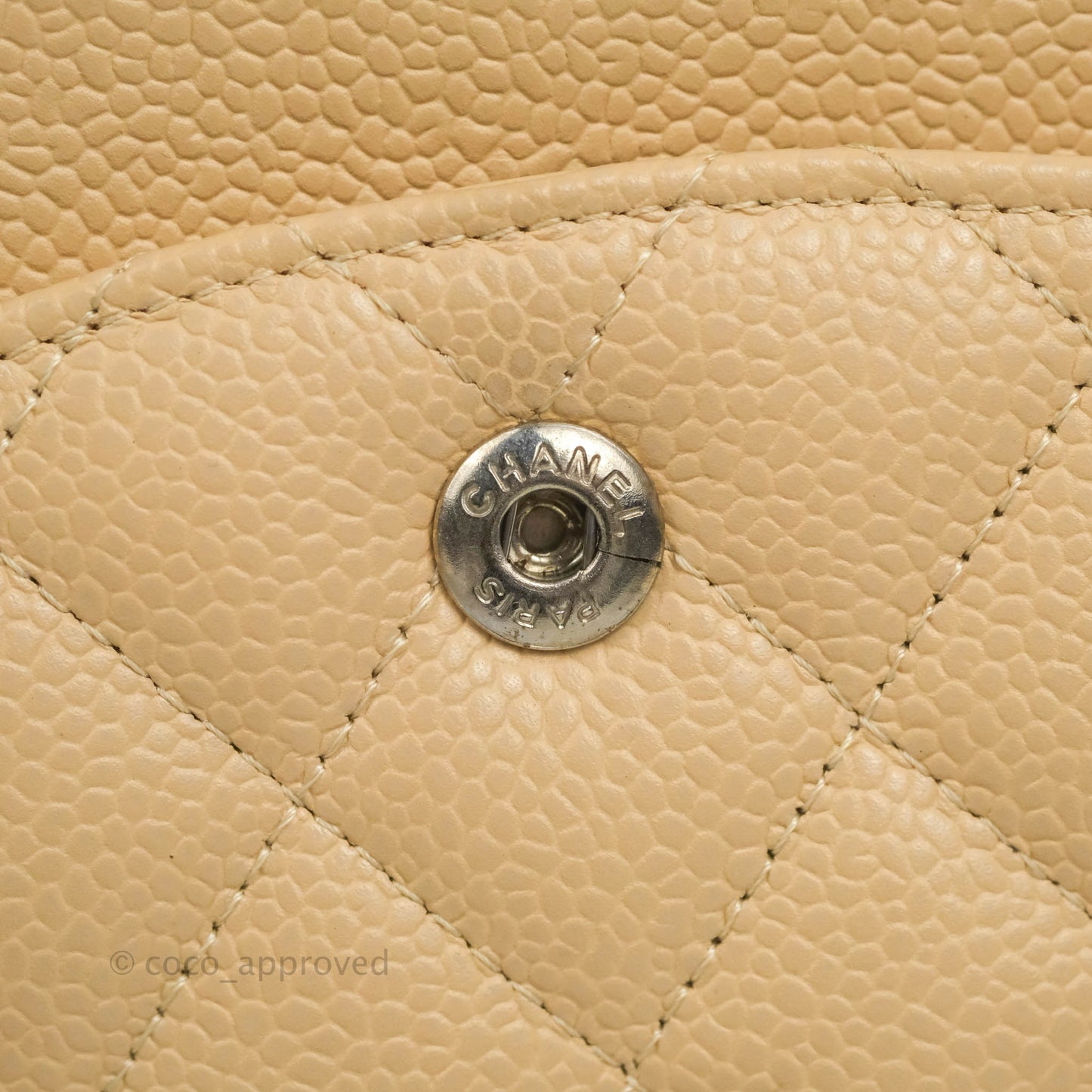 Chanel Classic M/L Medium Flap Quilted Beige Caviar Silver Hardware