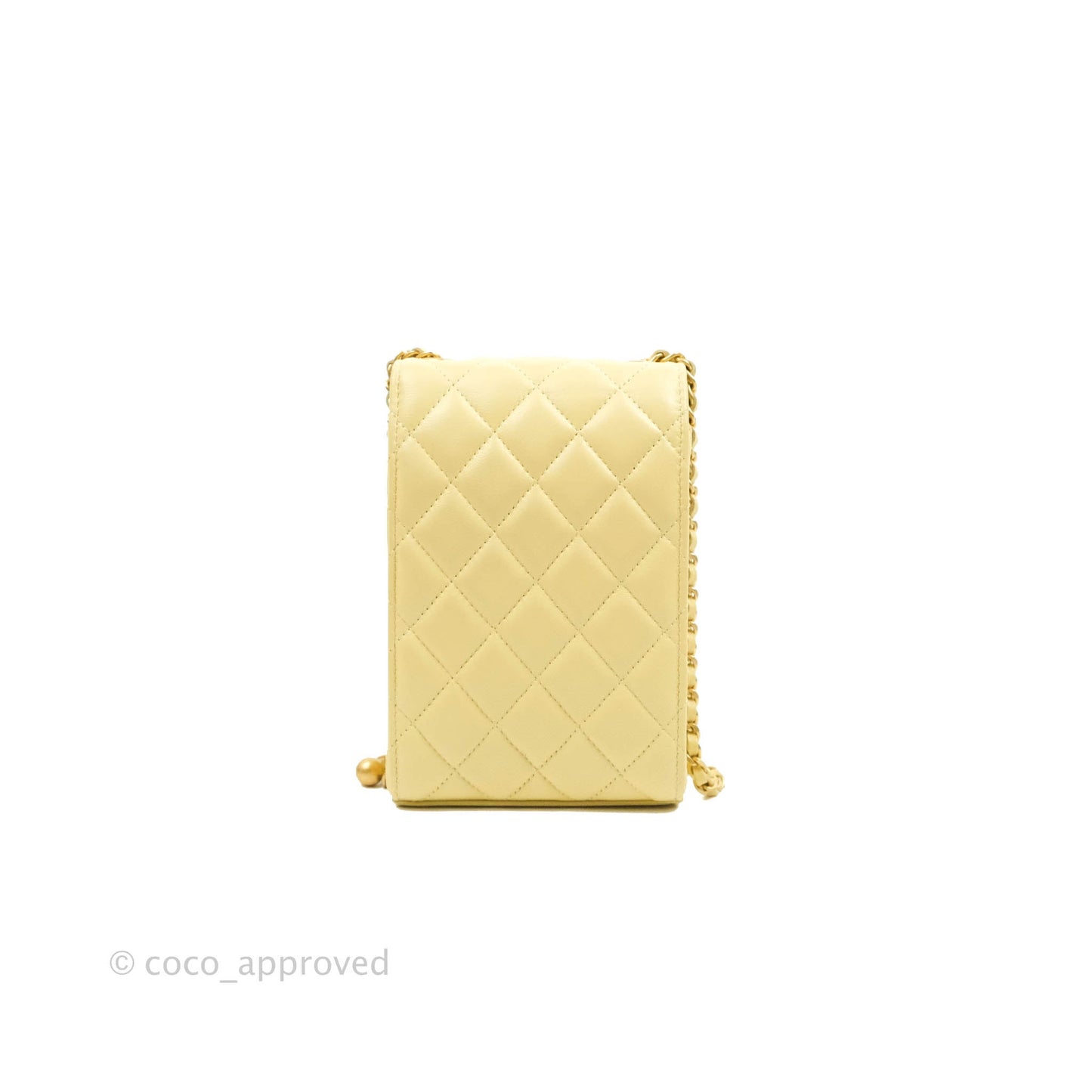 Chanel Quilted Pearl Crush Phone Holder With Chain Yellow Lambskin
