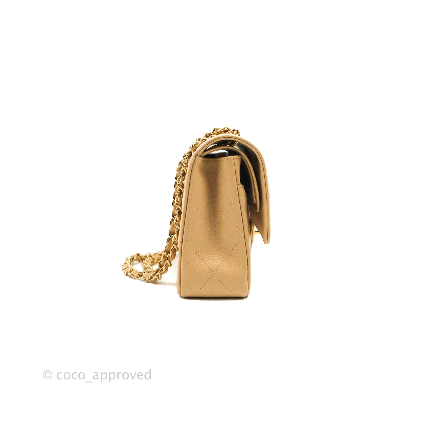 Chanel Classic M/L Medium Flap Quilted Beige Caviar Gold Hardware
