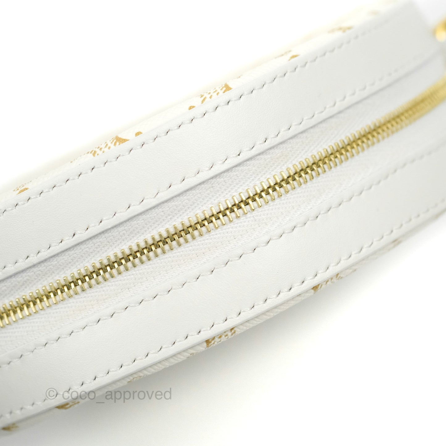 Celine Round Purse on Strap Triomphe Canvas White Calfskin