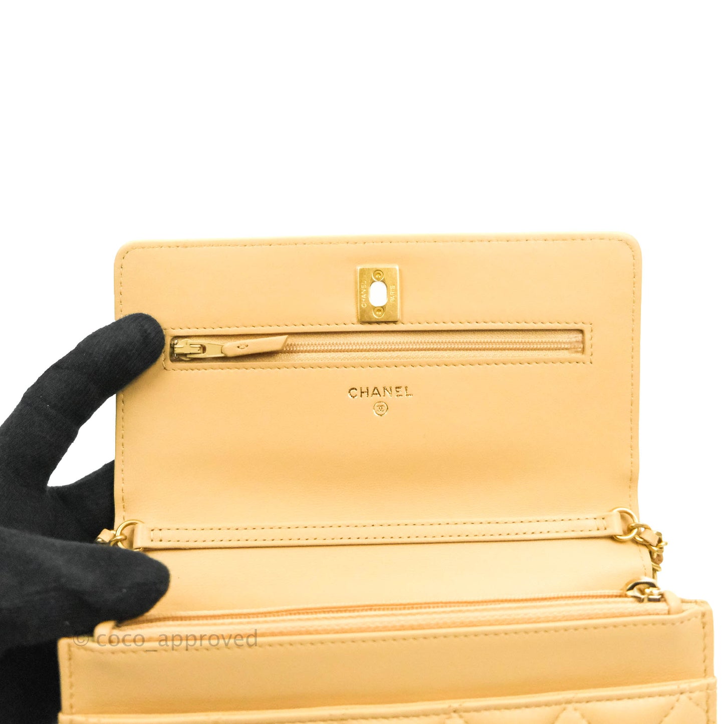Chanel Quilted Pearl Crush Wallet on Chain WOC Beige Lambskin Aged Gold Hardware