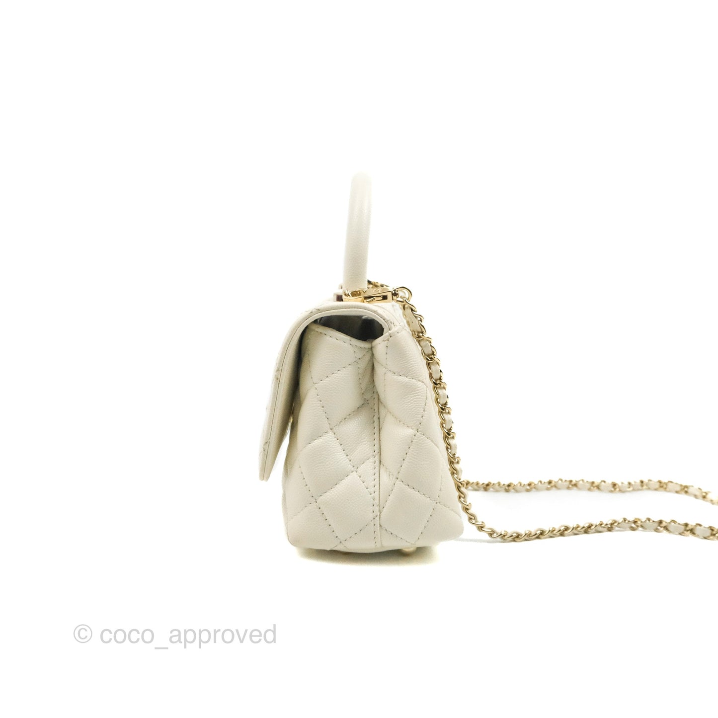 Chanel Mini Coco Handle Quilted Ivory Caviar Gold Hardware