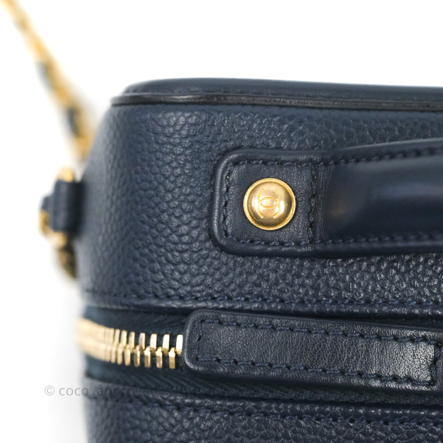 Chanel Quilted Small CC Filigree Vanity Case Navy Caviar Gold Hardware