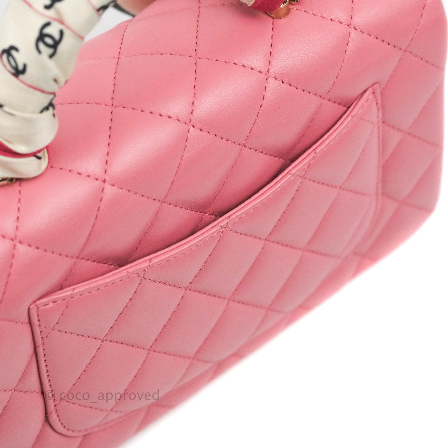 Chanel Top Handle Mini Rectangular Flap Bag Pink Lambskin Gold Hardware With Twilly