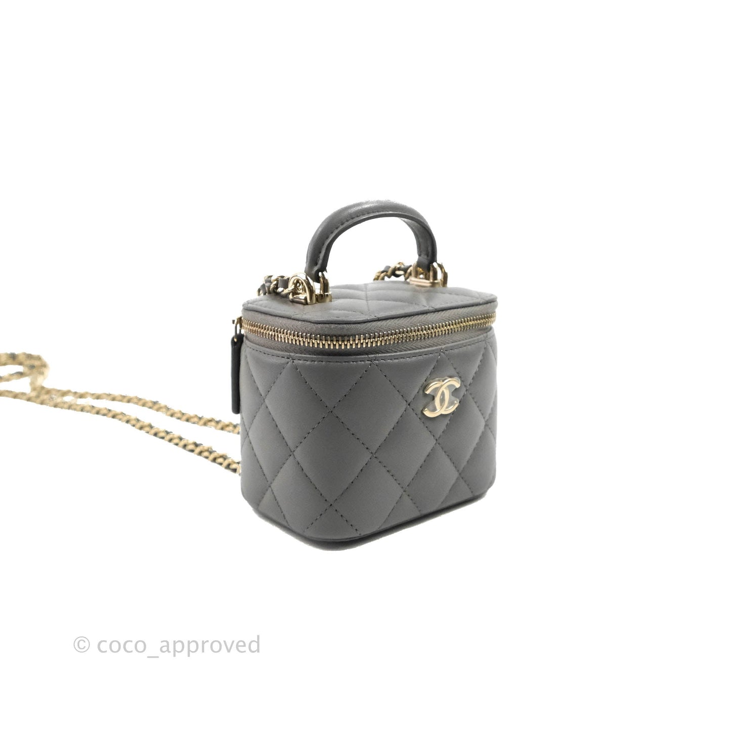 Chanel Mini Top Handle Vanity With Chain Dark Grey Lambskin Gold Hardware