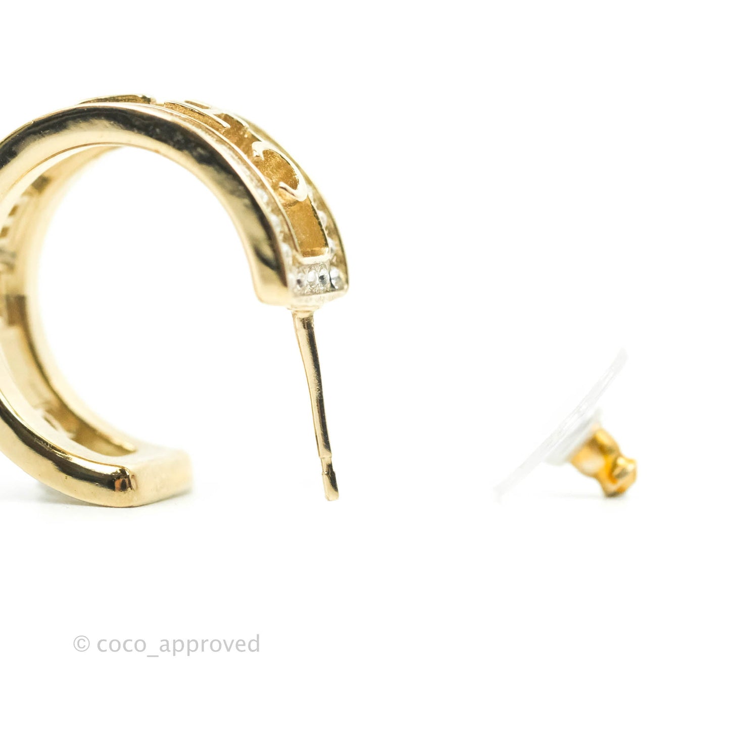 Chanel Crystal Hoop Earrings Gold Hardware 20B