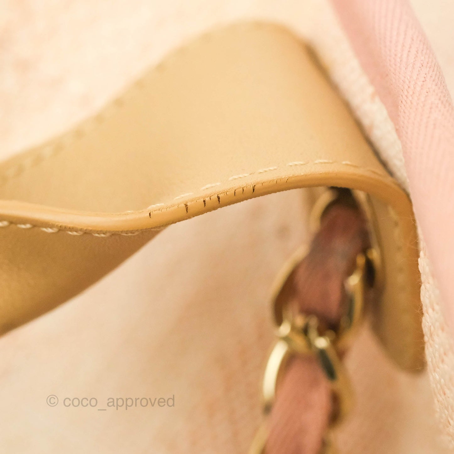Chanel Large Deauville Pink Stripe Canvas Beige Handle Gold Hardware