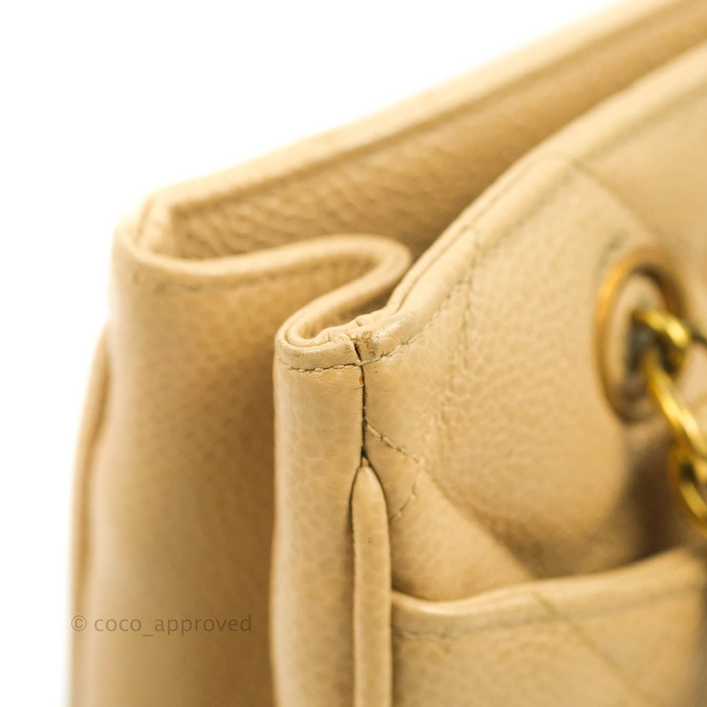 Chanel Vintage CC Quilted Tote Dark Beige Caviar 24K Gold Hardware