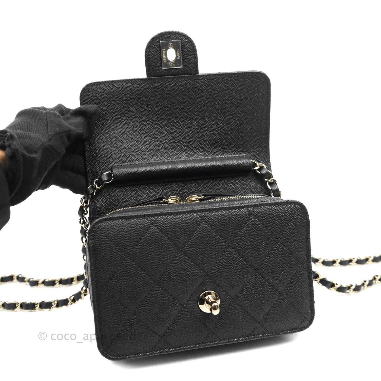 Chanel Quilted Small Like The Wallet Flap Black Caviar Light Gold Hardware 22C