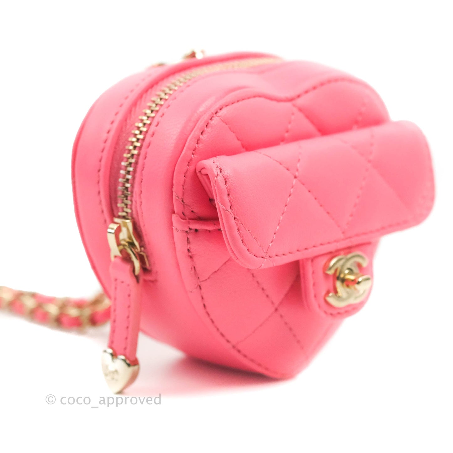 Chanel Small Heart Coin Purse Necklace Pink Lambskin Gold Hardware 22S