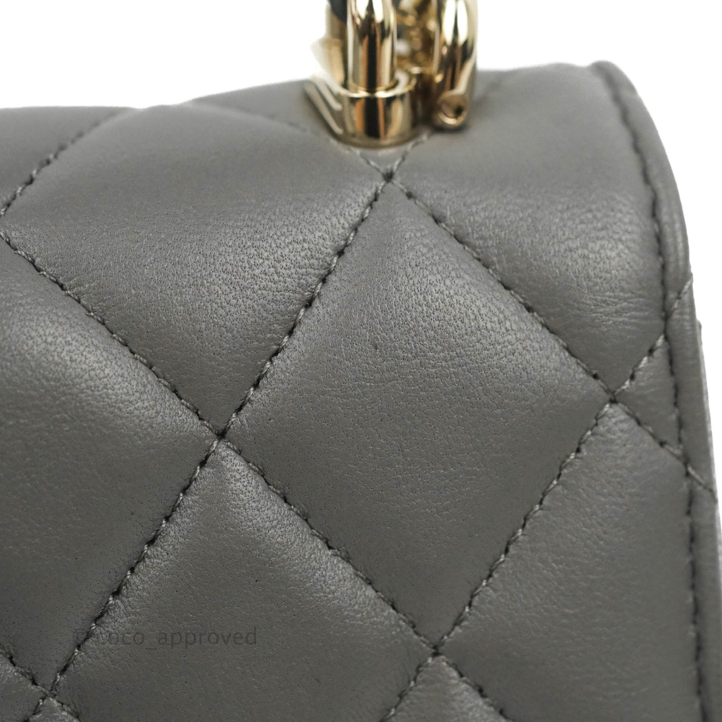 Chanel Mini Handle Clutch With Chain Grey Lambskin Gold Hardware
