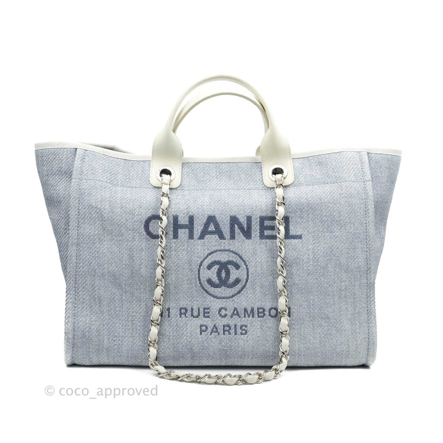 Chanel Large Deauville Light Blue Canvas Silver Hardware