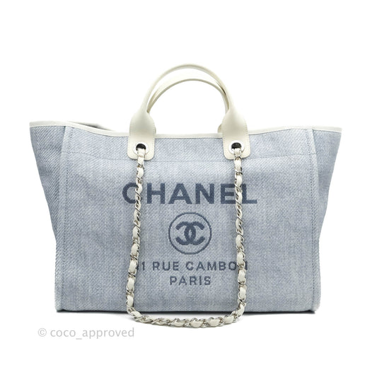 Chanel Large Deauville Light Blue Canvas Silver Hardware