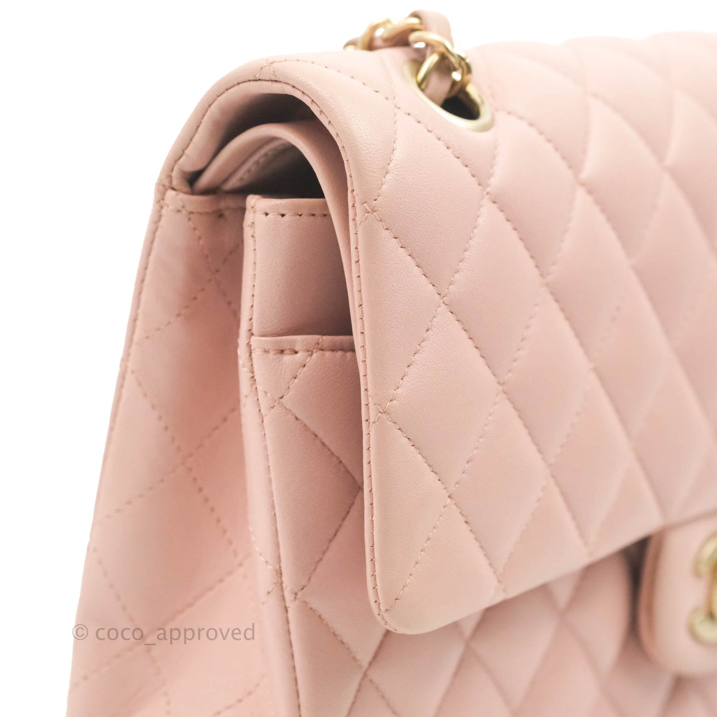 Chanel Classic M/L Medium Flap Quilted Light Pink Lambskin Matte Gold Hardware