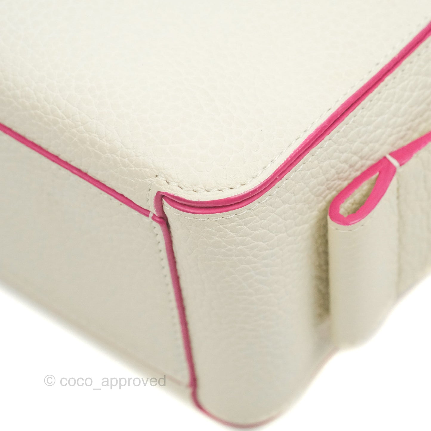 Delvaux Cool Box Mini Taurillon Soft Grained Calfskin White/Fuchsia