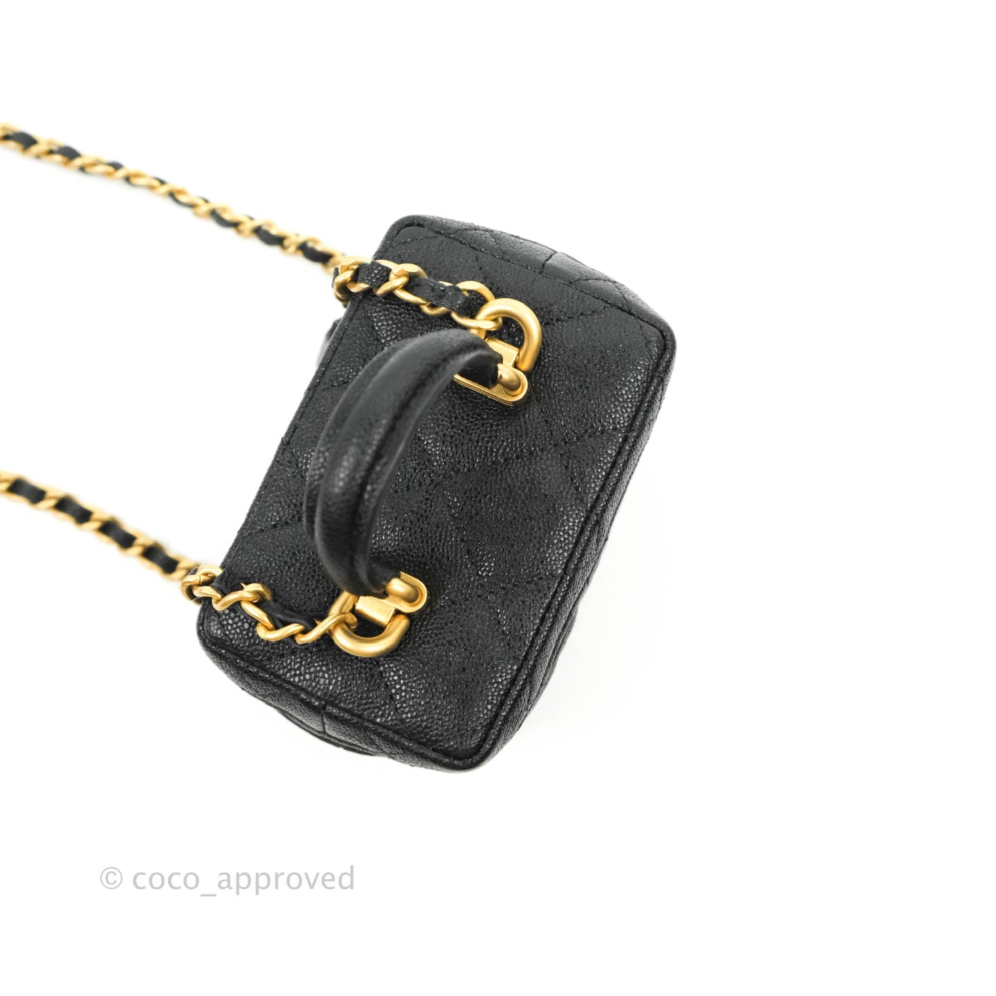 Chanel Quilted Mini Top Handle Vanity With Chain Black Caviar Aged Gold Hardware