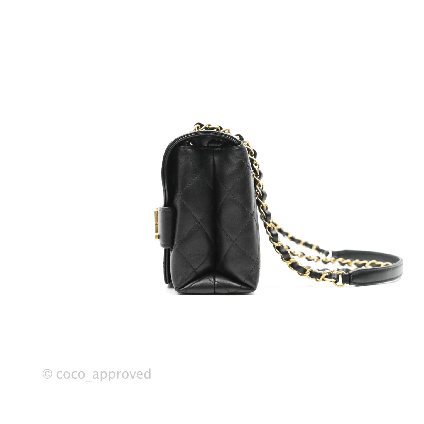 Chanel Logo Enchained Flap Bag Black Calfskin Gold Hardware