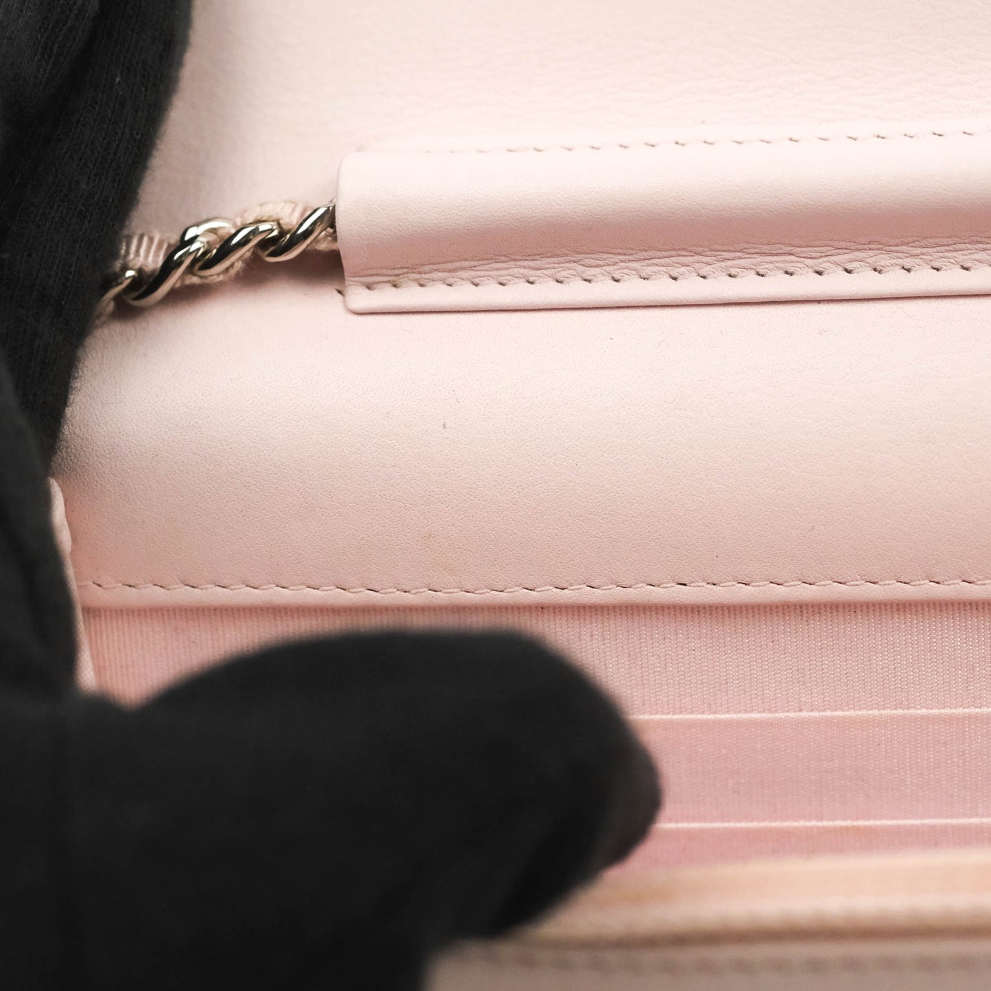 Chanel Deauville Wallet On Chain WOC Pink Canvas Silver Hardware