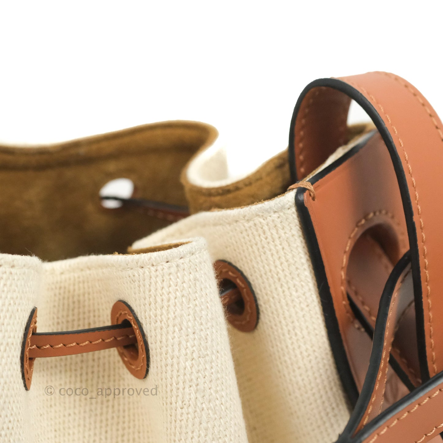 Loewe Small Balloon Bucket Bag Canvas Tan Calfskin