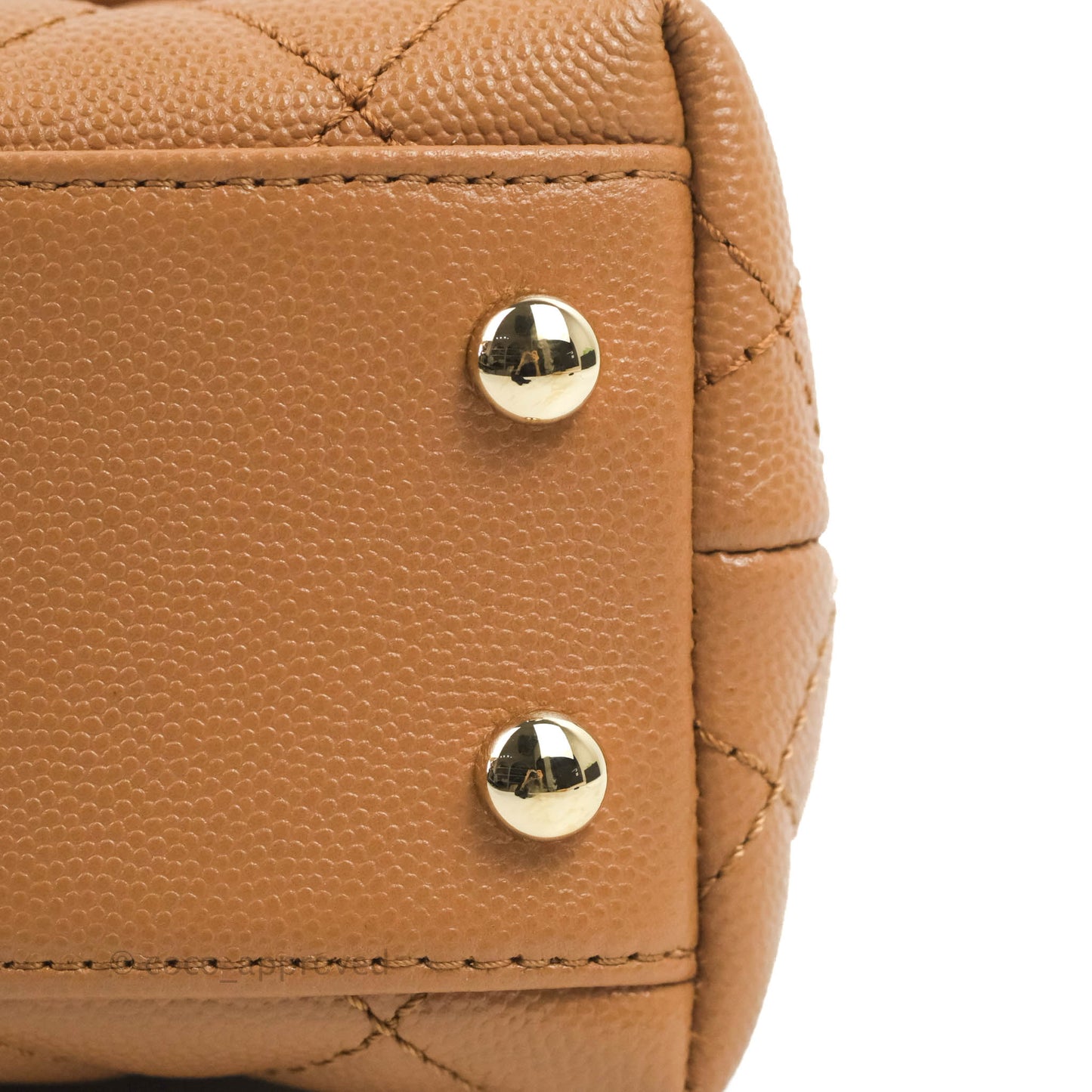 Chanel Mini Coco Handle Quilted Dark Beige Caramel Caviar Lizard Embossed Handle Gold Hardware