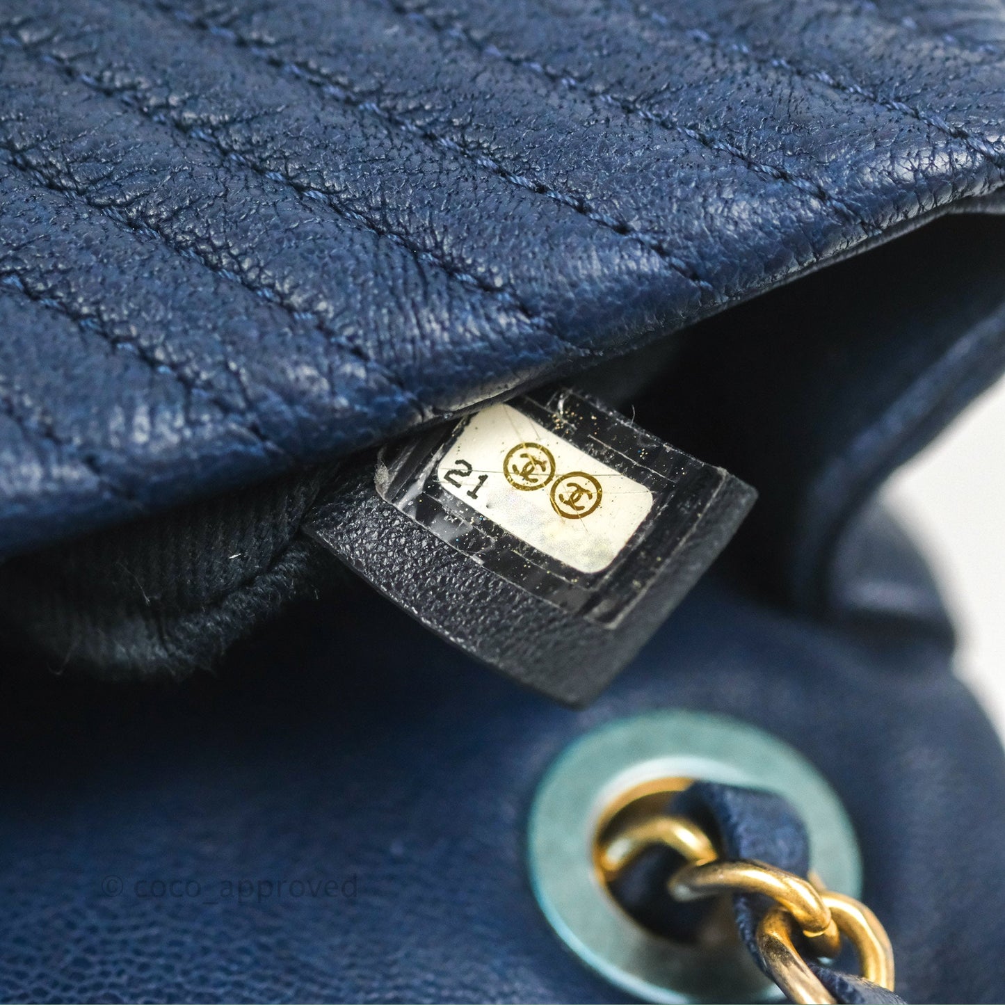 Chanel Small Chevron Surpique Flap Navy Calfskin Aged Gold Hardware