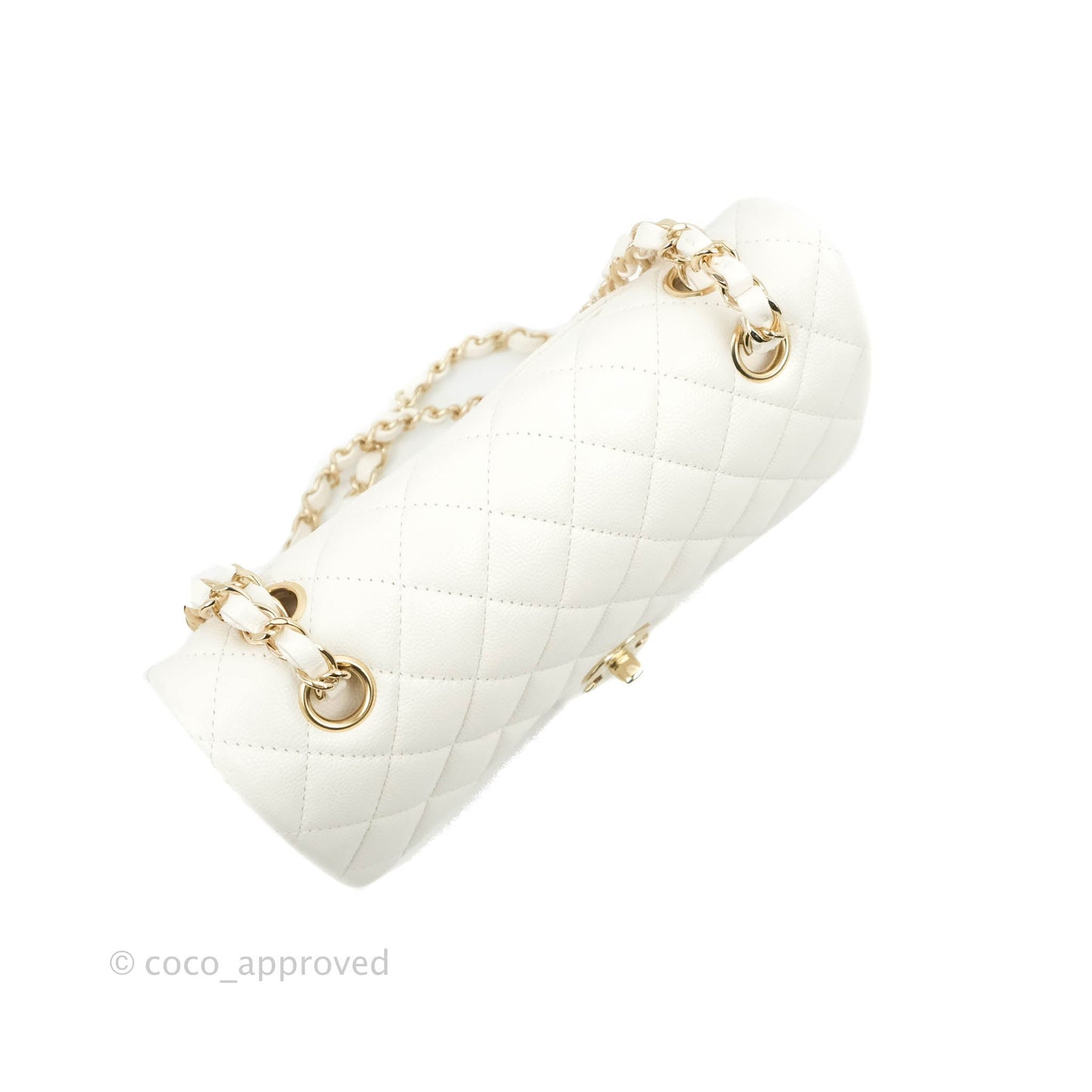 Chanel Small S/M Classic Quilted Flap White Caviar Gold Hardware 21S