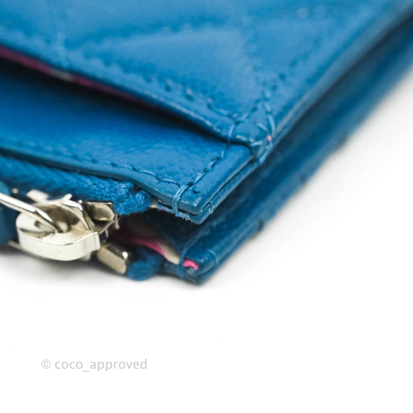 Chanel Quilted CC Zipped Card Holder Blue Caviar Silver Hardware