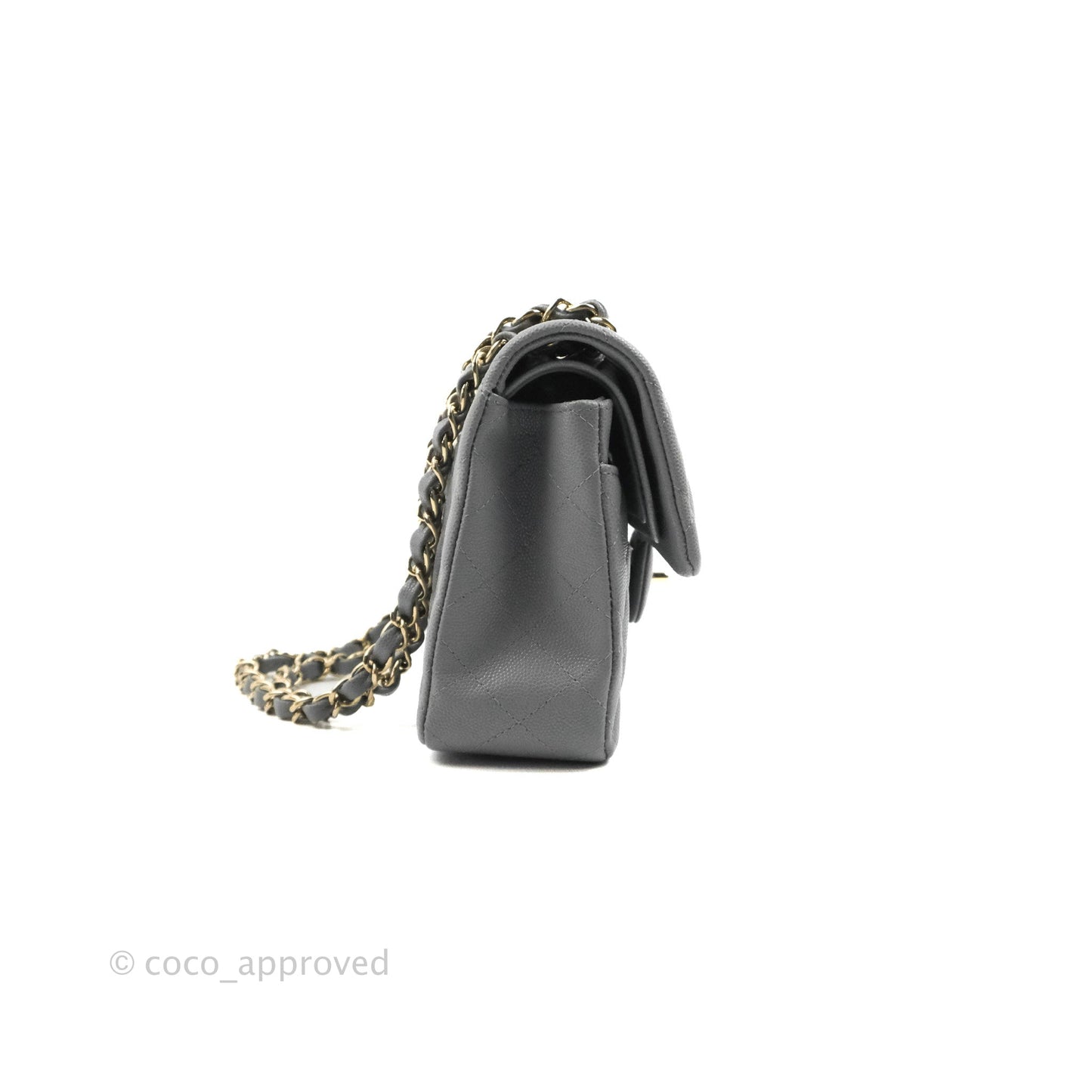 Chanel Small Classic Quilted Flap Grey Caviar Gold Hardware 20C
