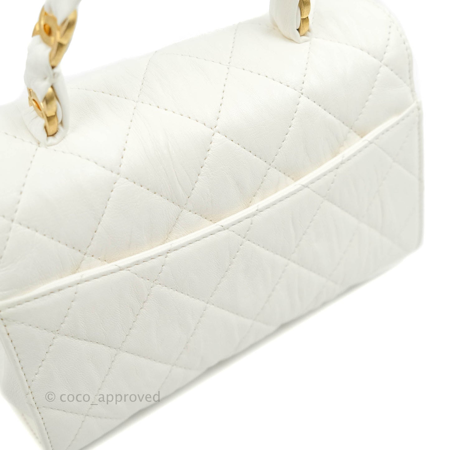 Chanel Quilted CC Top Handle Flap White Calfskin Aged Gold Hardware