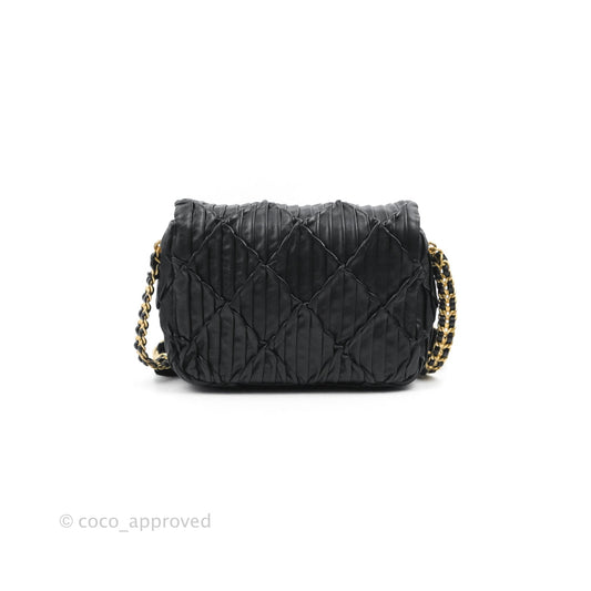 Chanel Small Coin Charm Flap Velvet Strap Black Lambskin Aged Gold Hardware
