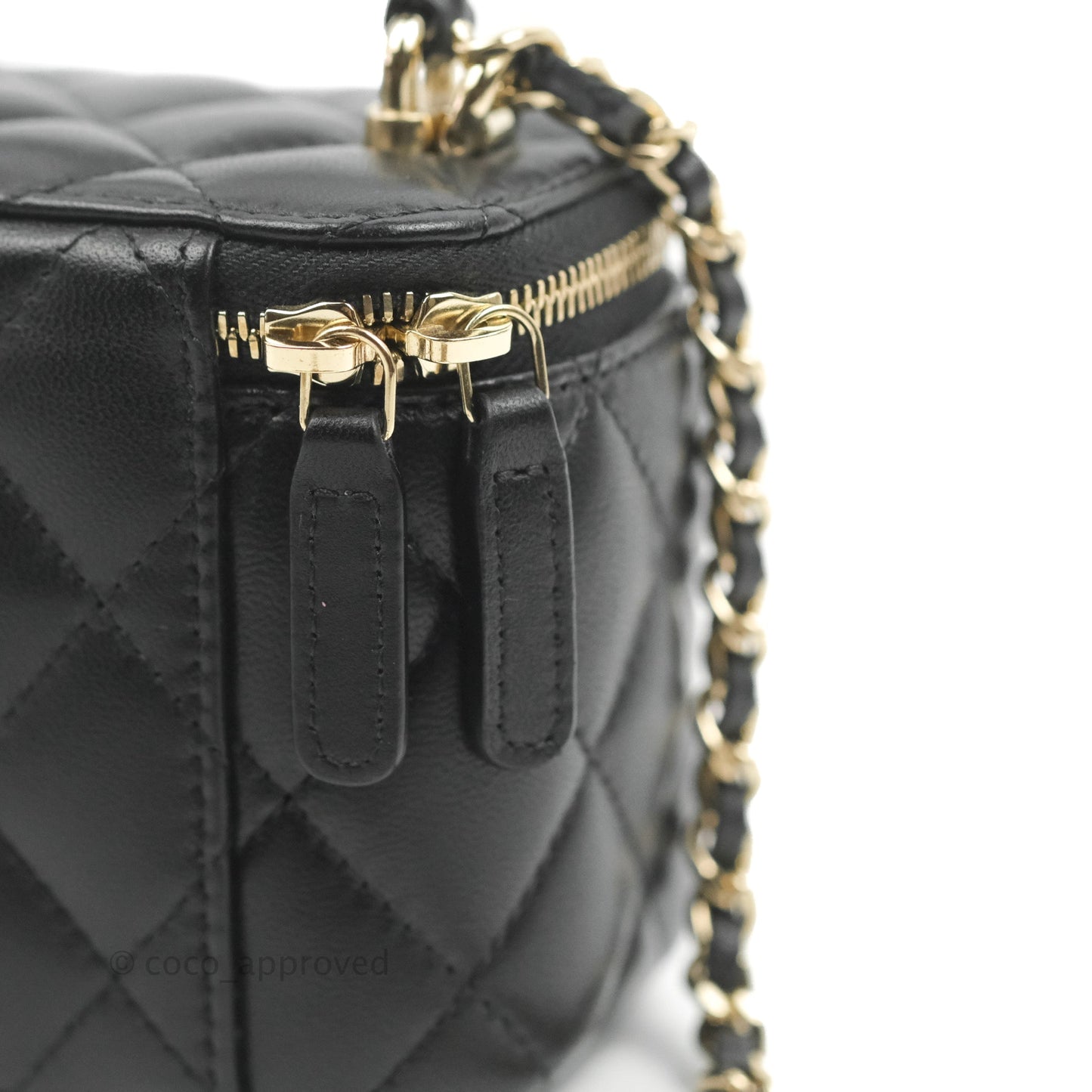 Chanel Mini Top Handle Vanity With Chain Black Lambskin Gold Hardware