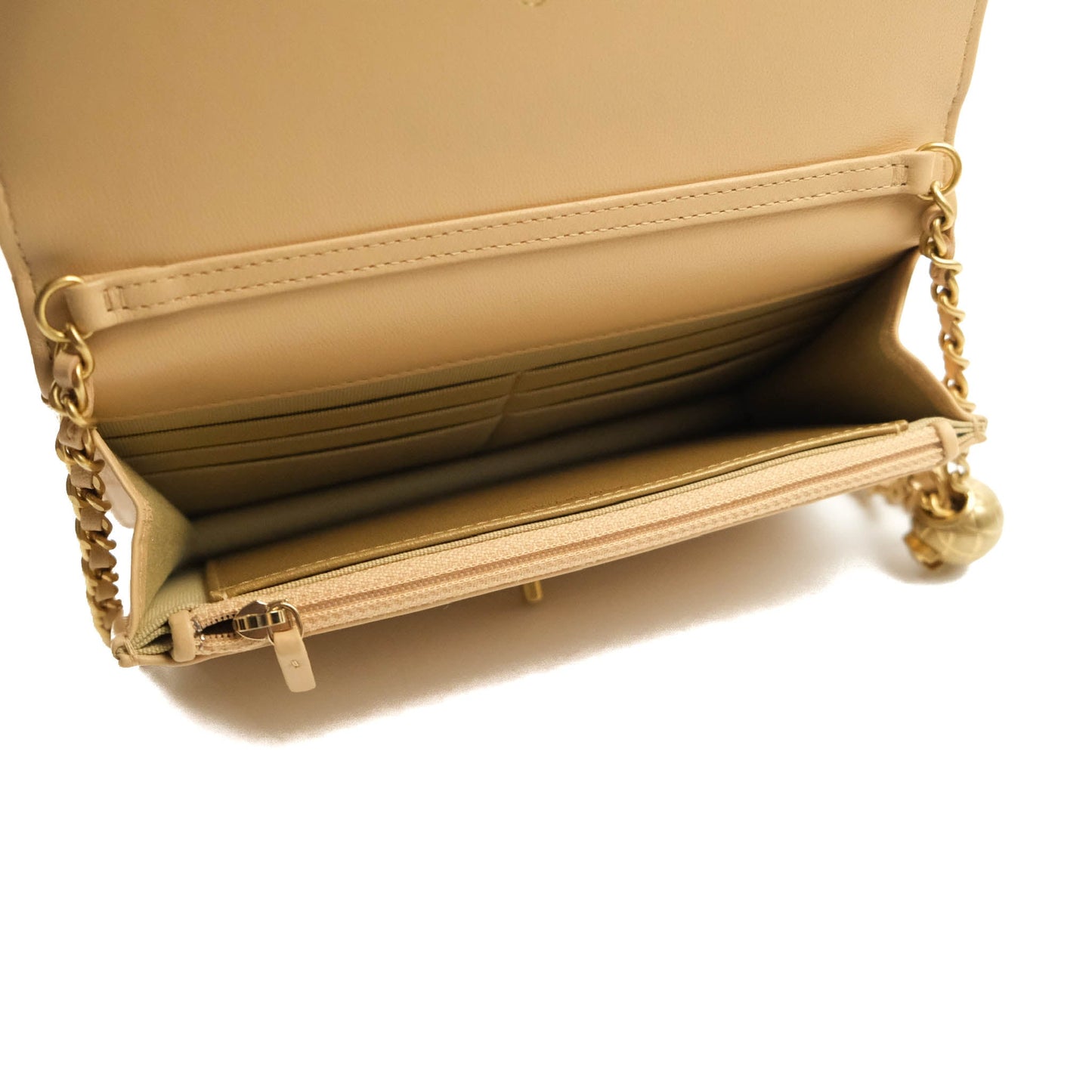Chanel Quilted Pearl Crush Wallet on Chain WOC Beige Lambskin Aged Gold Hardware