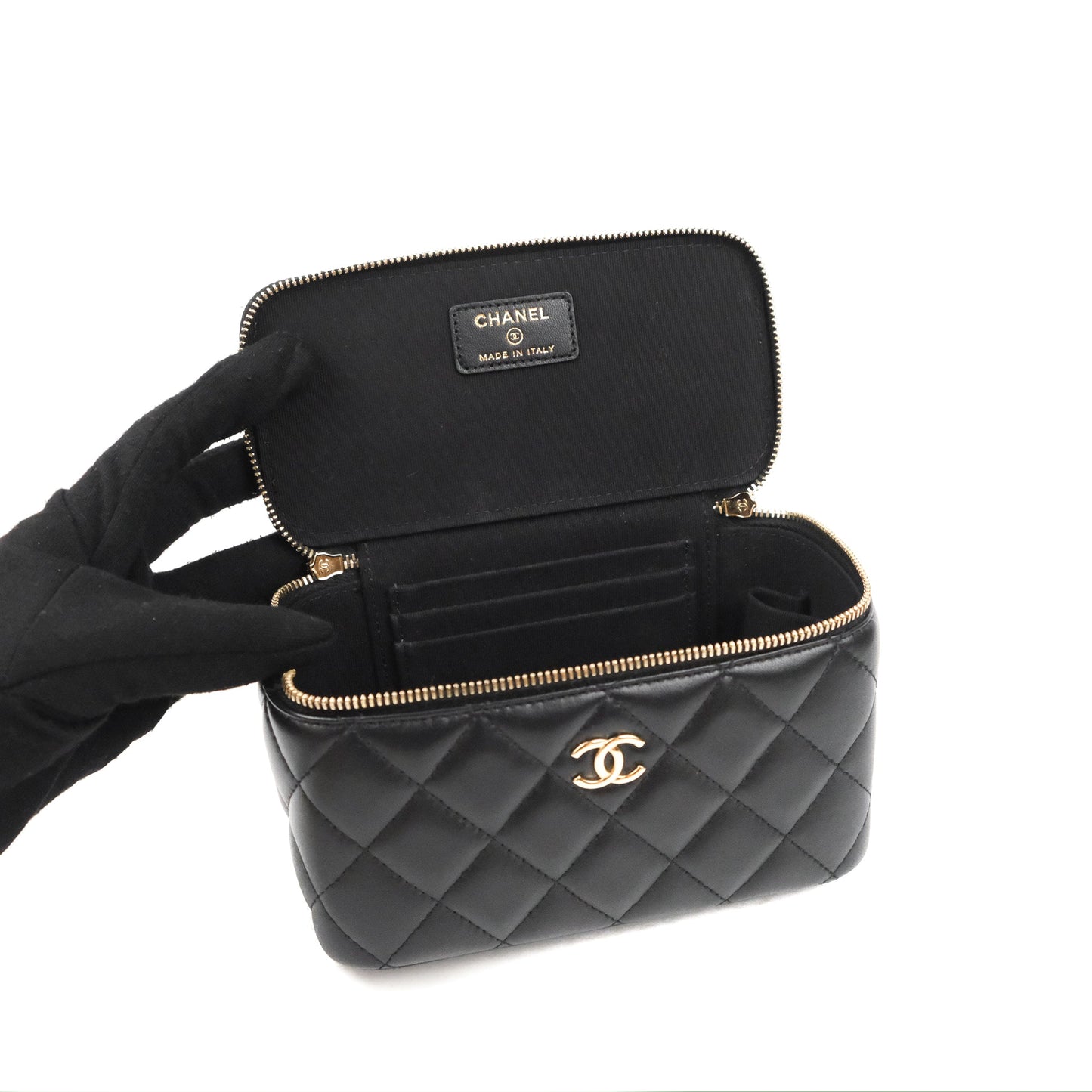 Chanel Vanity Rectangular Top Handle Black Lambskin Gold Hardware