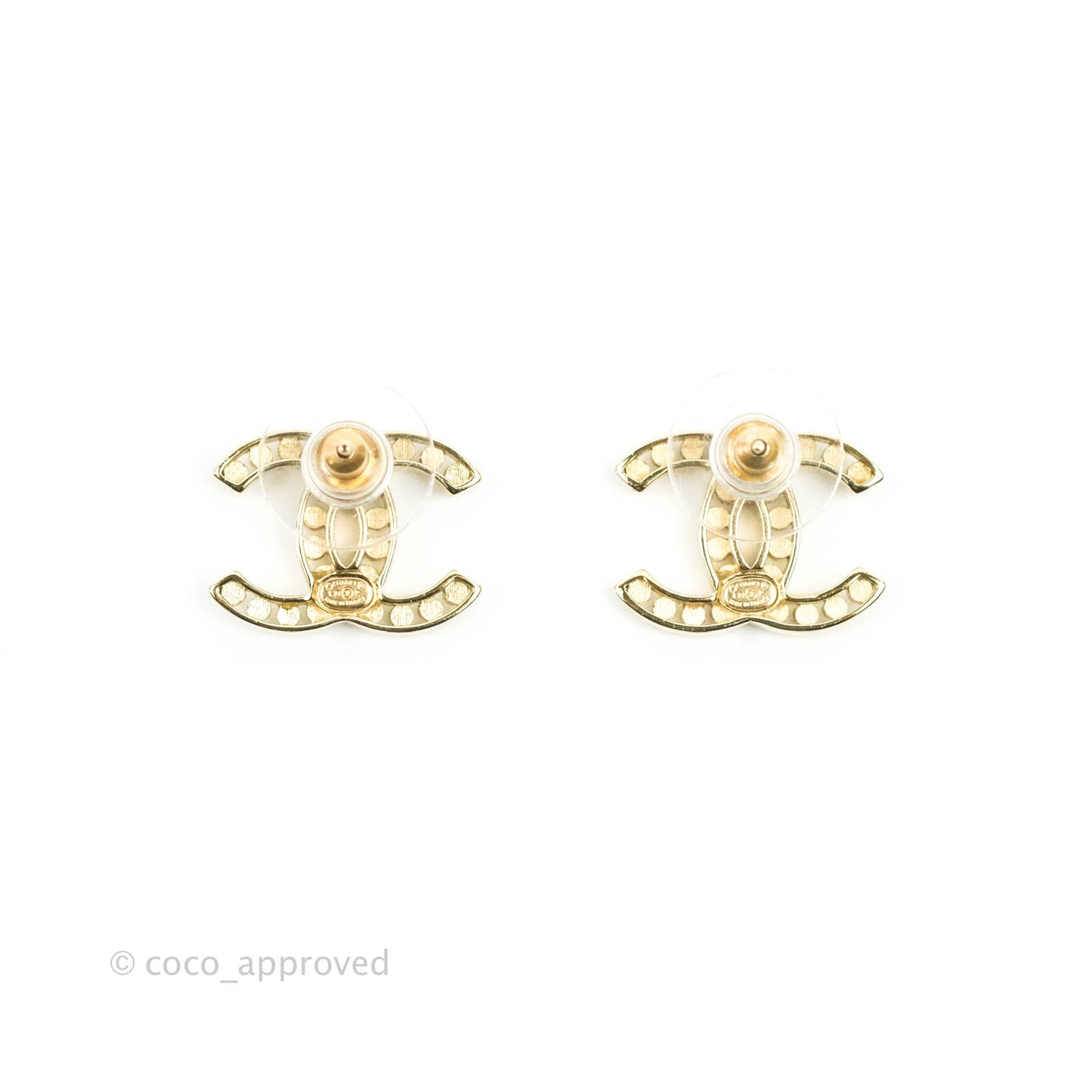 Chanel CC Crystal Earrings Gold Tone 21P
