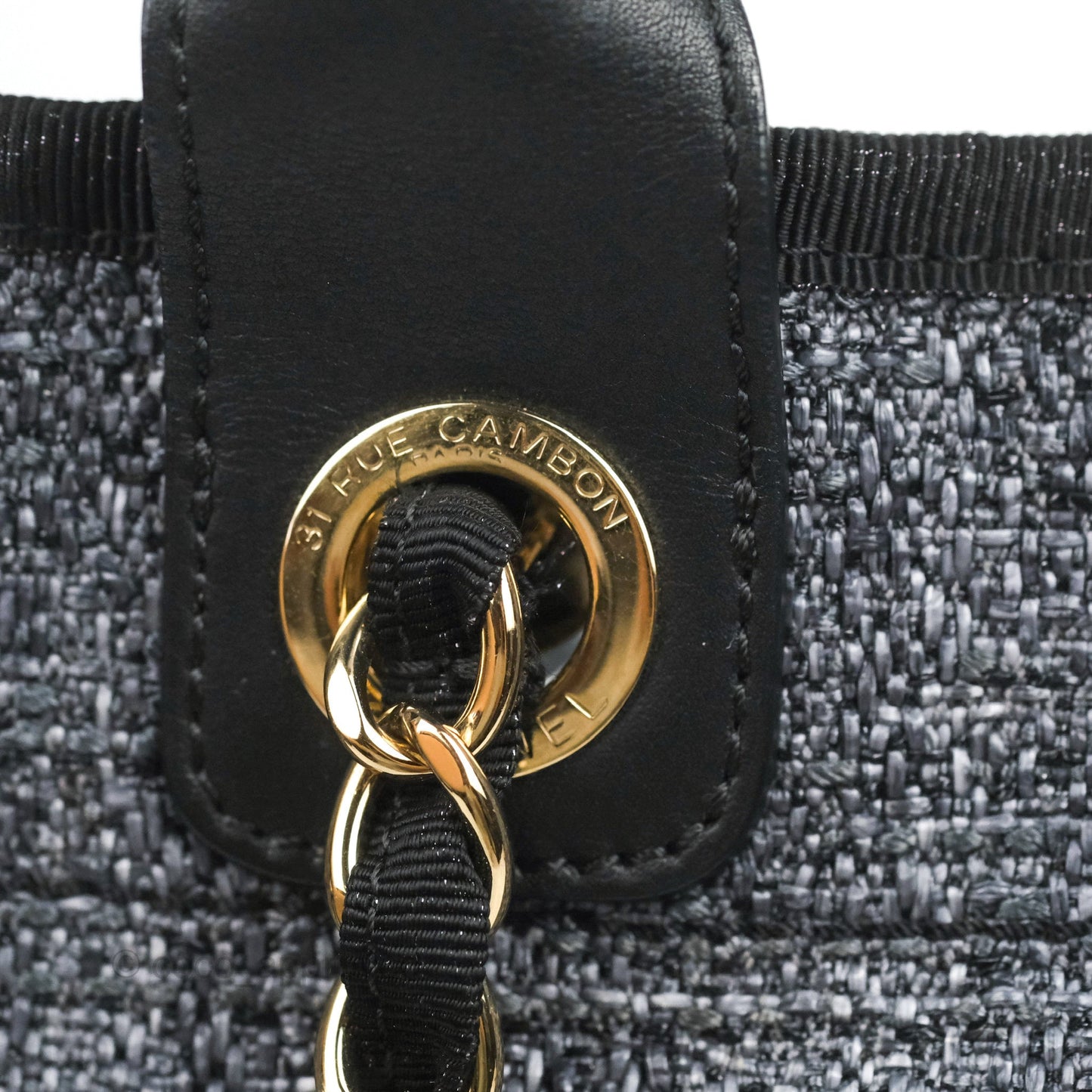 Chanel Large Deauville Charcoal Grey Canvas Gold Hardware