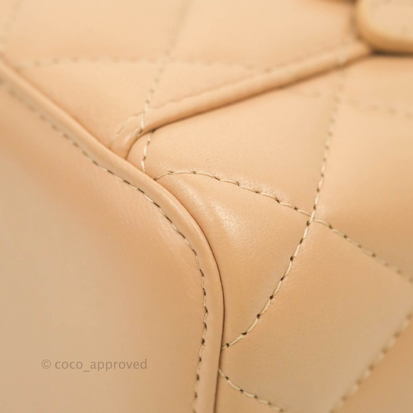 Chanel Mini Top Handle Vanity With Chain Beige Lambskin Aged Gold Hardware