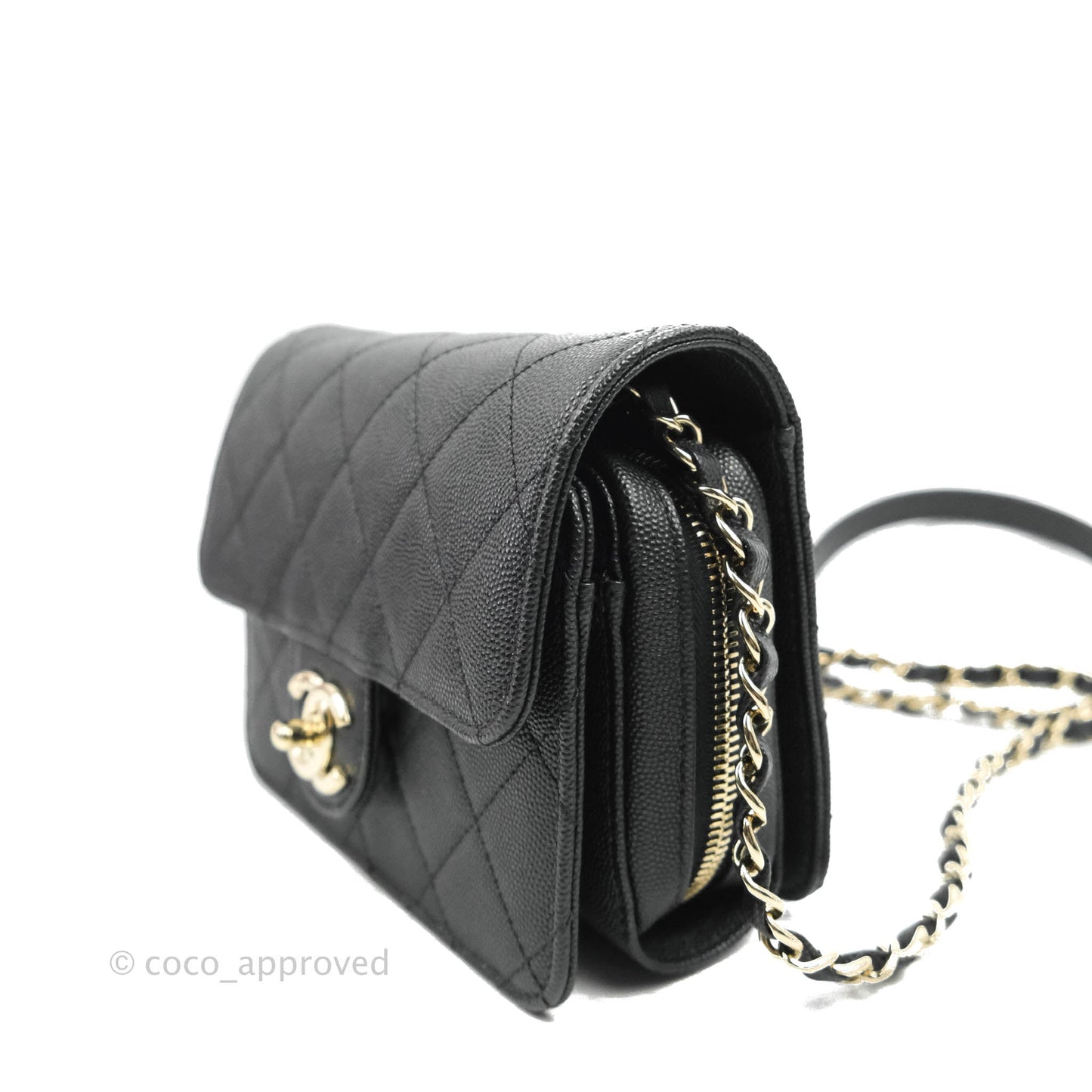 Chanel Quilted Small Like The Wallet Flap Black Caviar Light Gold Hardware 22C