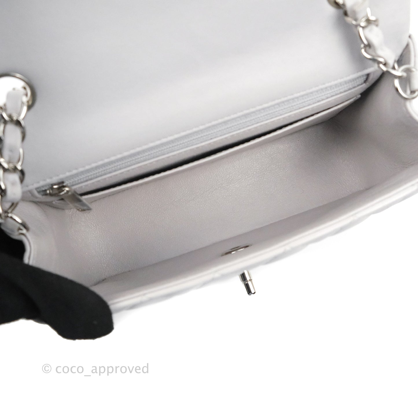 Chanel Quilted Mini Rectangular Flap Light Grey Lambskin Silver Hardware