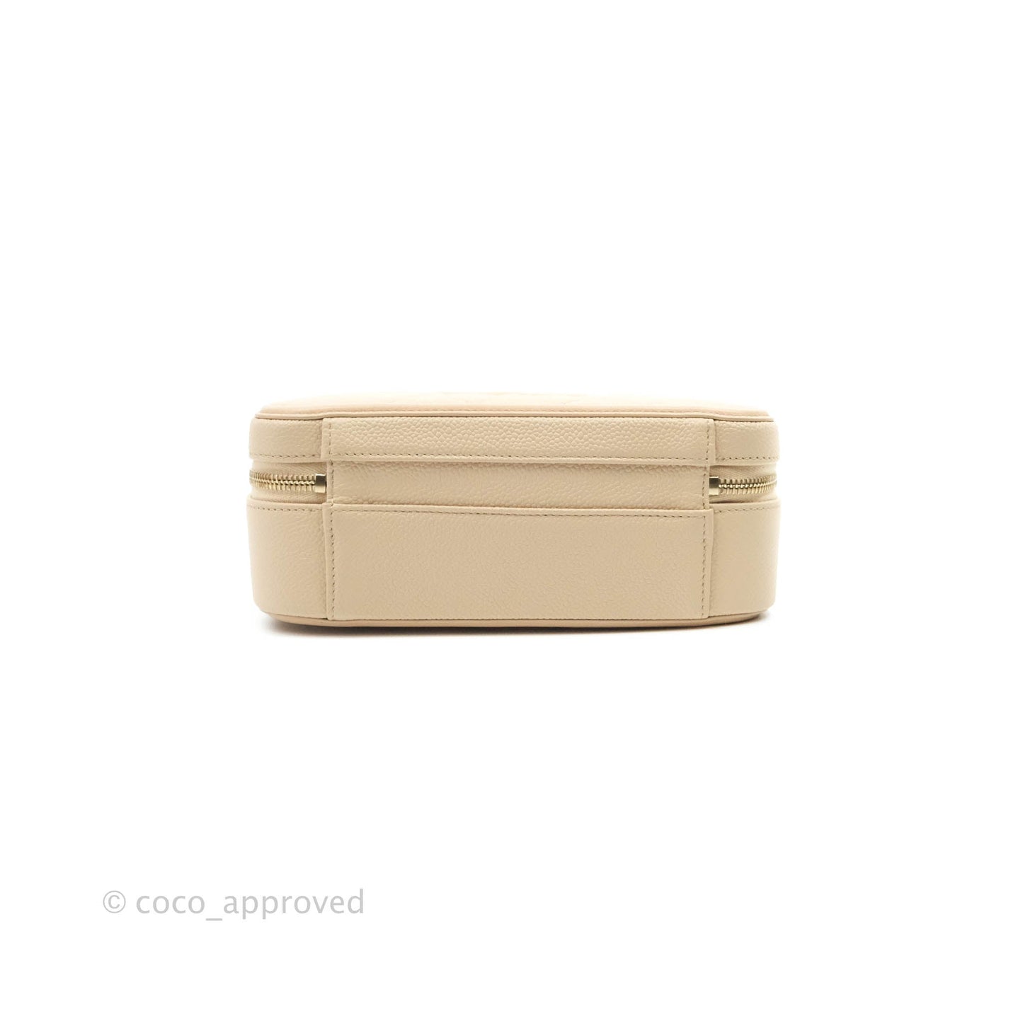Chanel Quilted Medium CC Filigree Vanity Case Light Beige Caviar Aged Gold Hardware