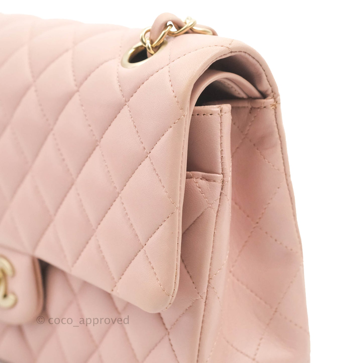 Chanel Classic M/L Medium Flap Quilted Light Pink Lambskin Matte Gold Hardware