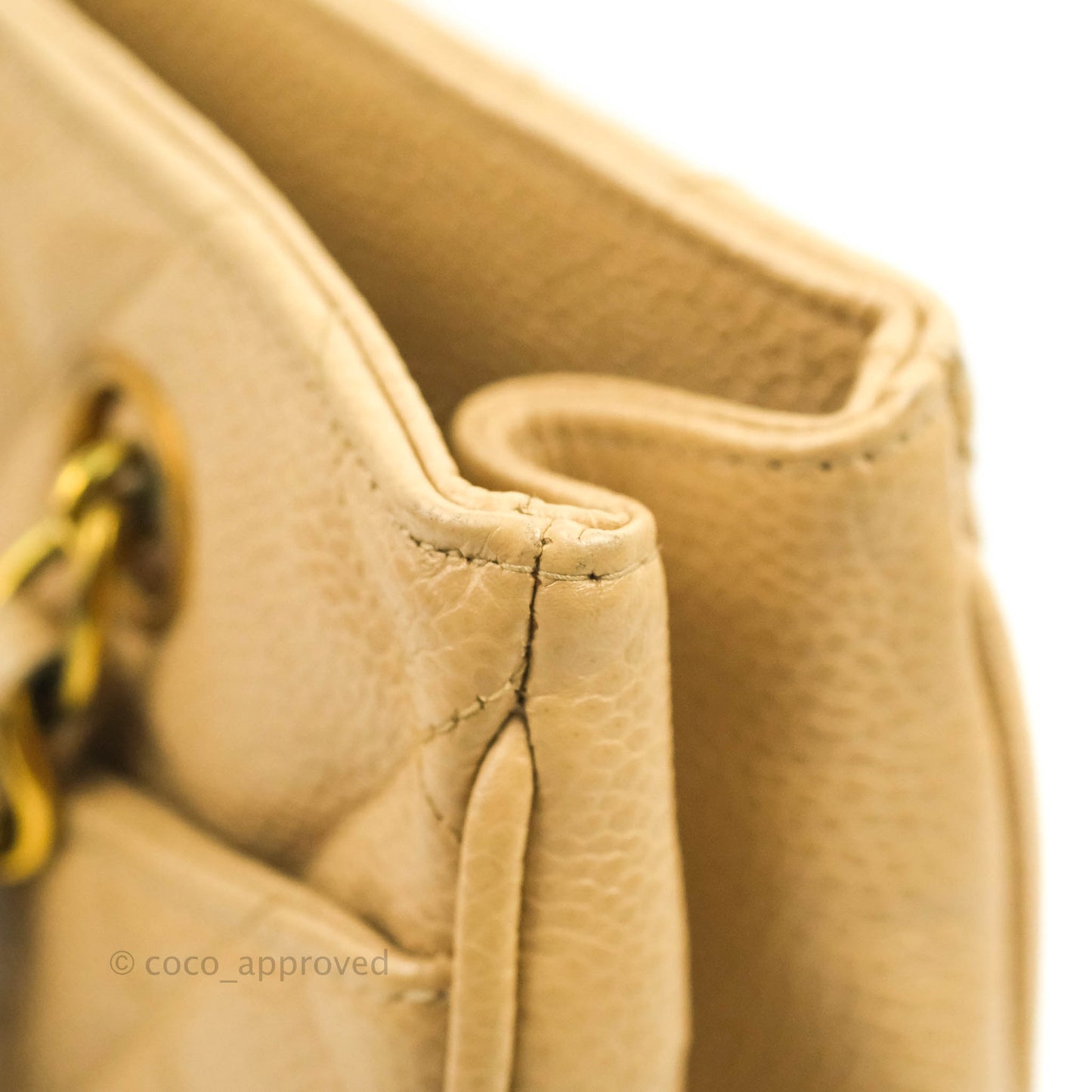 Chanel Vintage CC Quilted Tote Dark Beige Caviar 24K Gold Hardware