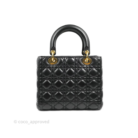 Christian Dior Medium Lady Dior Black Lambskin Gold Hardware