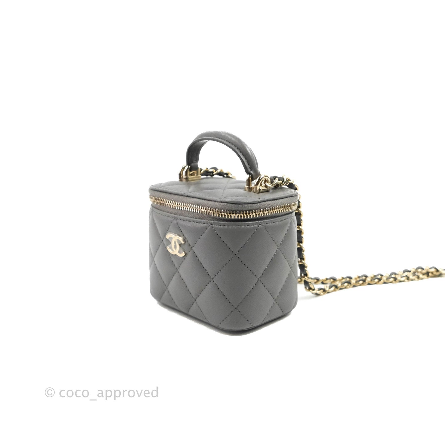 Chanel Mini Top Handle Vanity With Chain Dark Grey Lambskin Gold Hardware