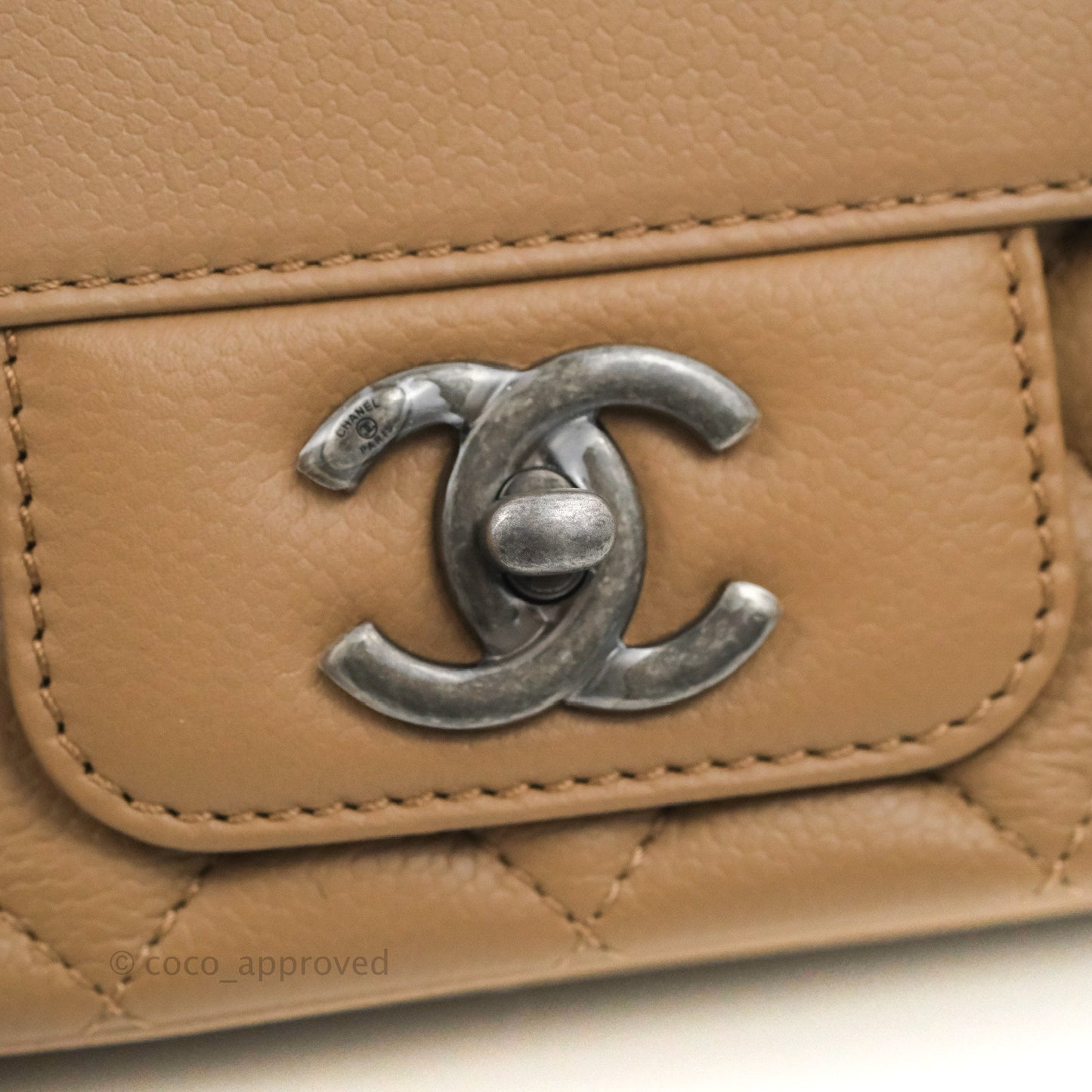 Chanel Flap Bag Dark Beige Caviar Ruthenium Hardware 17B