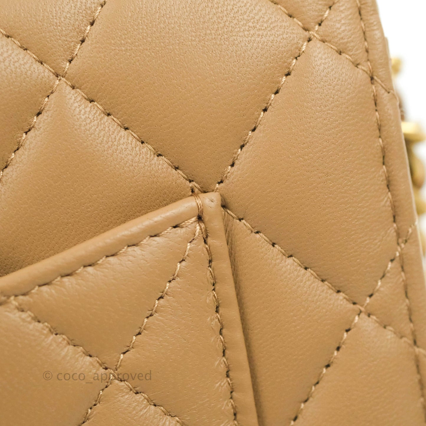 Chanel Quilted Pearl Crush Wallet on Chain WOC Beige Lambskin Aged Gold Hardware 22B