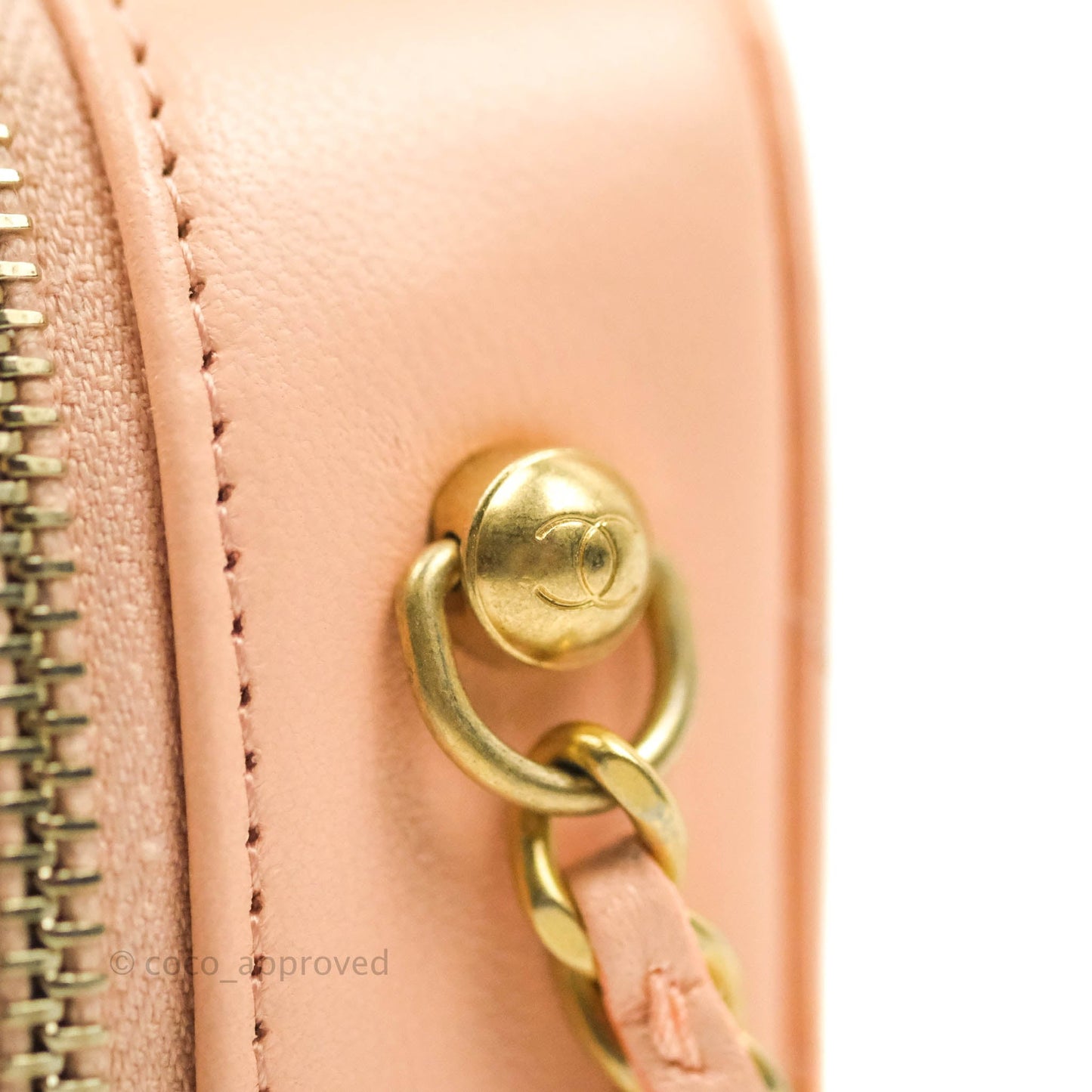 Chanel Mini Pearl Crush Quilted Camera Case Beige Pink Lambskin Aged Gold Hardware
