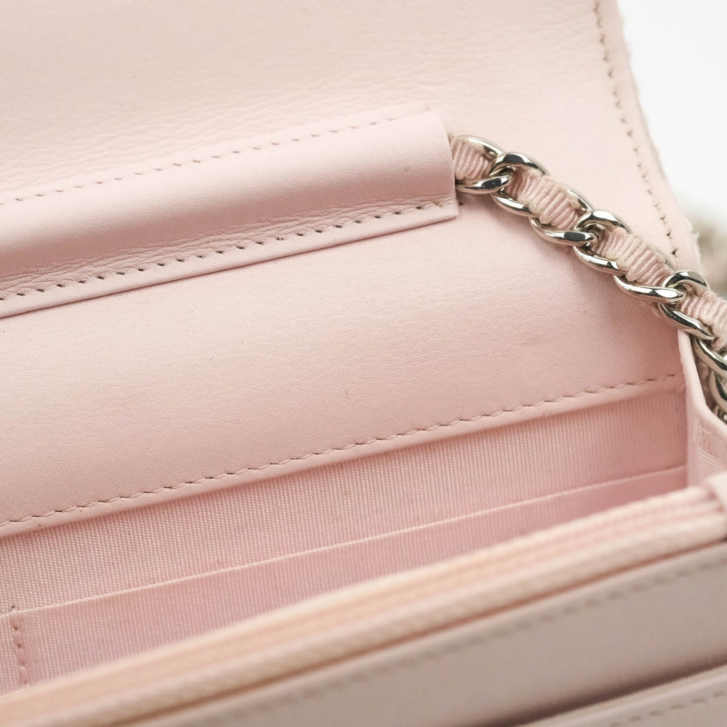 Chanel Deauville Wallet On Chain WOC Pink Canvas Silver Hardware