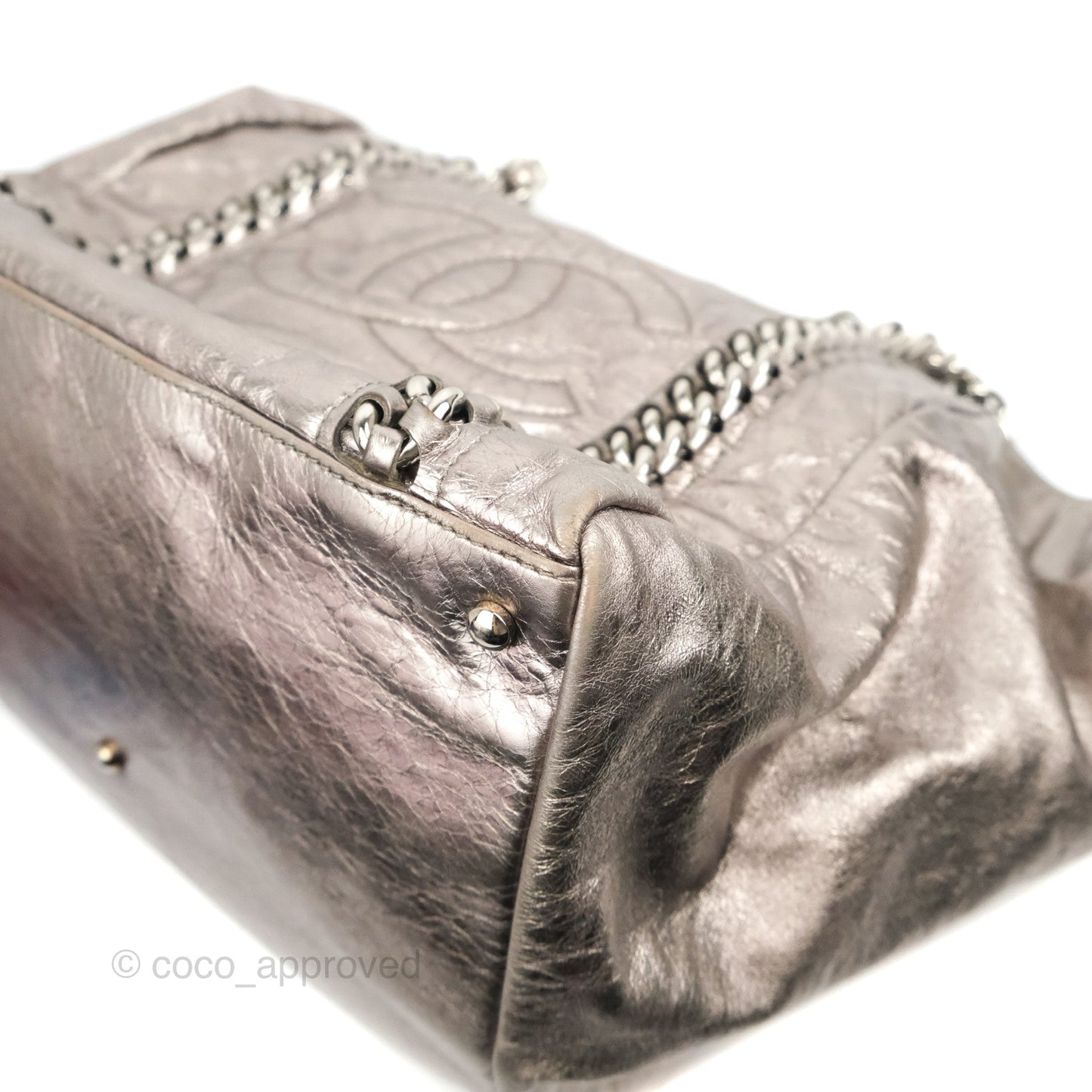 Chanel Metallic Cracked Calfskin Modern Chain Tote Silver
