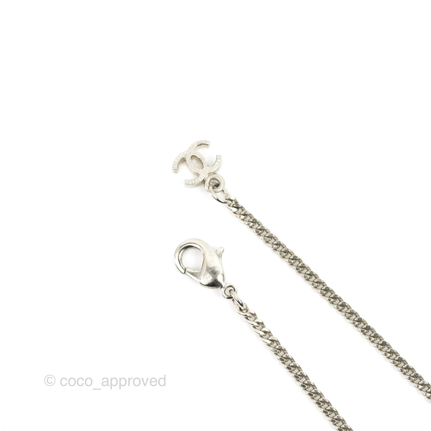 Chanel CC Blue Crystal Necklace Silver Tone 15P