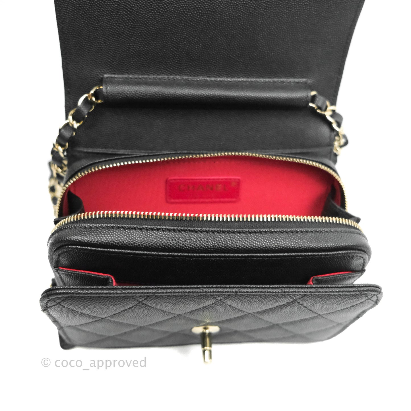 Chanel Quilted Small Like The Wallet Flap Black Caviar Light Gold Hardware 22C